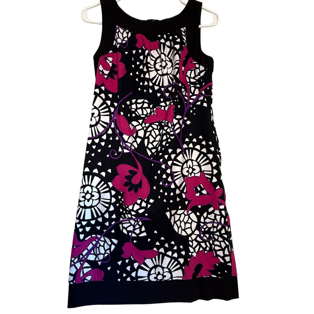 AB Studio Women's Black Floral Print Sleeveless Sheath Dress Size 4